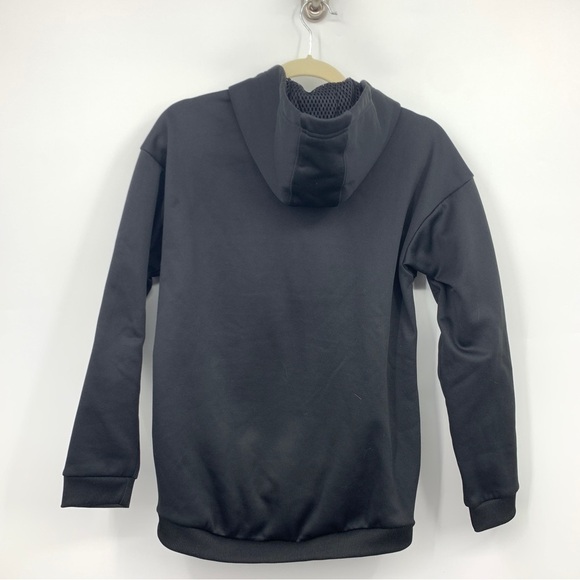 ADIDAS Women Small Hoodie Pullover Sweatshirt Top Black White 3 Stripe Fleece - Picture 4 of 9